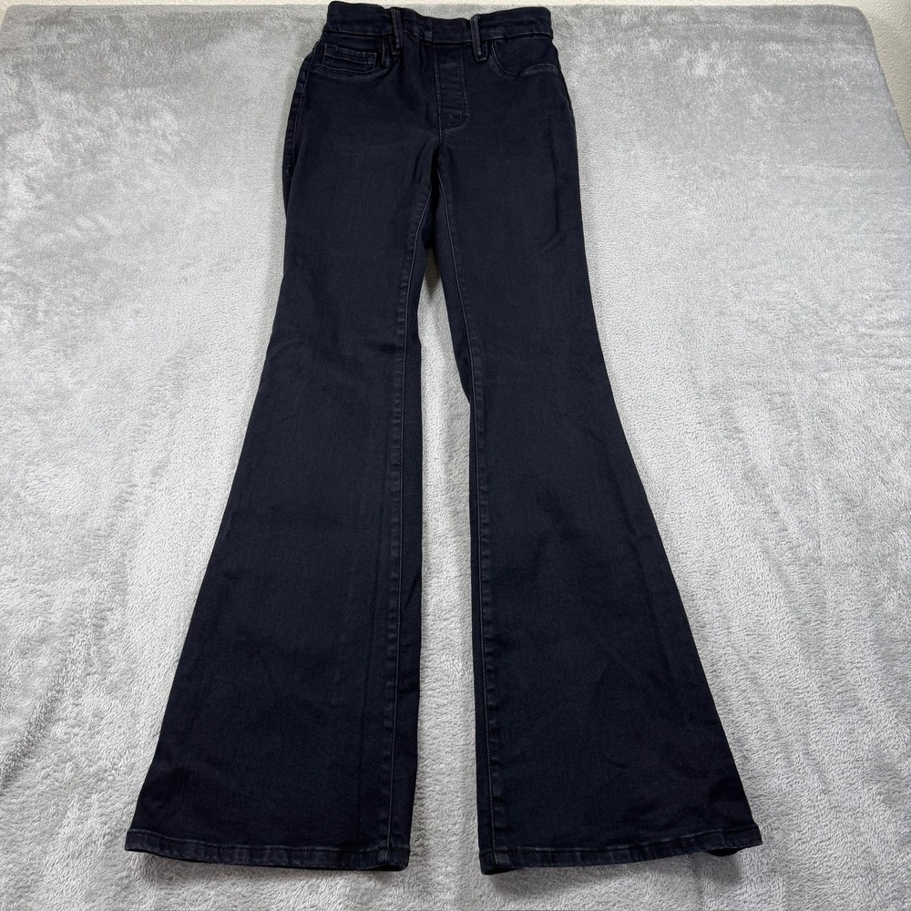 Good American Jeans Womens Medium Black Pull On Flare Stretch Denim GLF478BTE